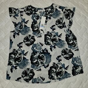 Calvin Klein Ivory with Blue Roses Shirt
